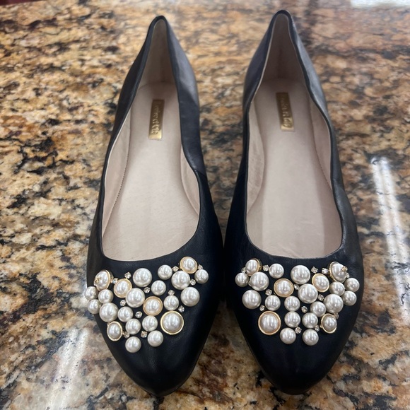 New Louise et Cie Women’s Arella Flat Size 10M Black Pearl Detail Rhinestone 40 - Picture 5 of 11